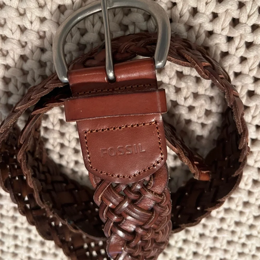 Braided Woven Brown Leather Fossil Belt Sz Sm